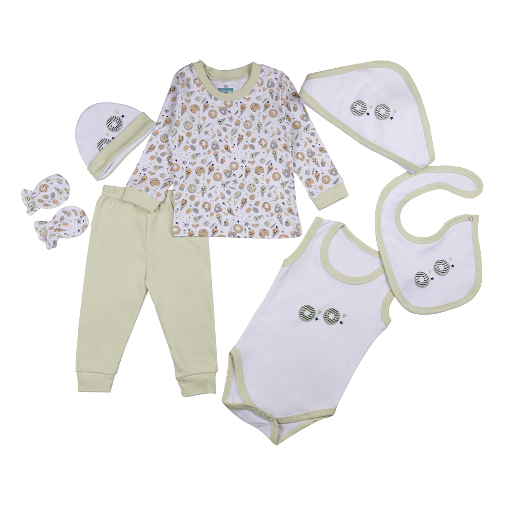 Seven Piece Unisex 100% Cotton Gift Set Green Soft Versatile