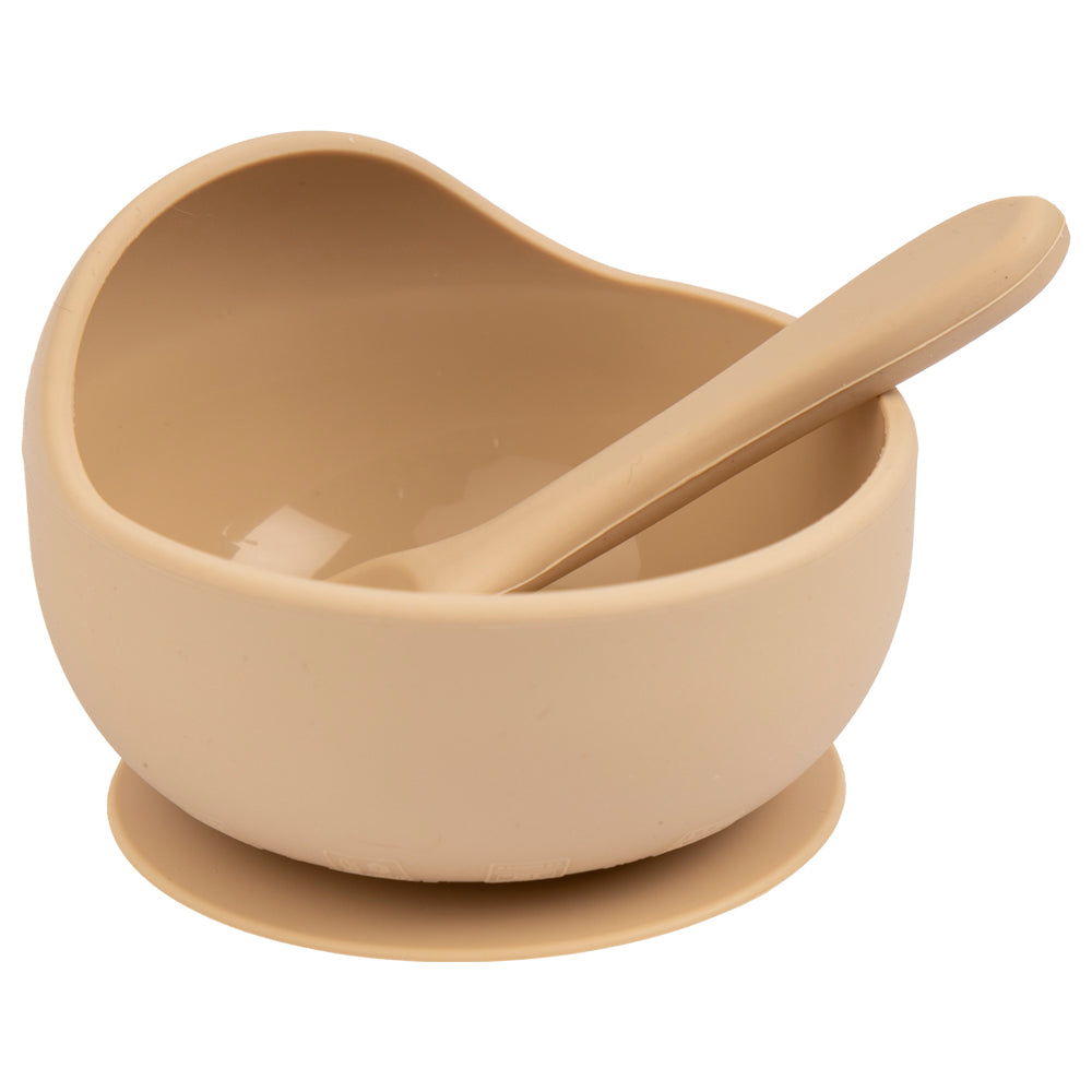 Babies Basic - Silicone Bowl & Spoon Feeding Set - 2pcs - Beige