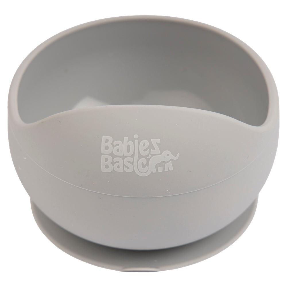 Babies Basic - Silicone Bowl & Spoon Feeding Set - 2pcs - Grey