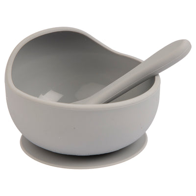 Babies Basic - Silicone Bowl & Spoon Feeding Set - 2pcs - Grey