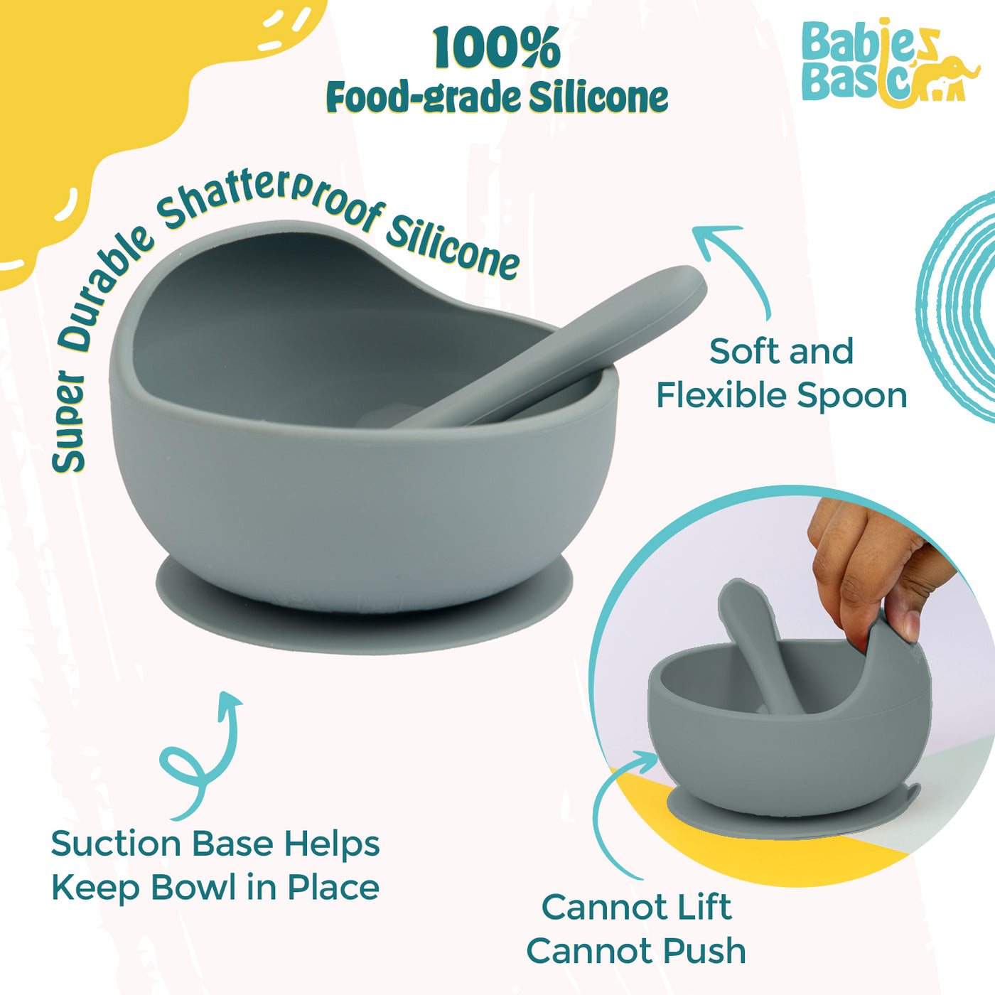 Babies Basic - Silicone Bowl & Spoon Feeding Set - 2pcs - Indigo