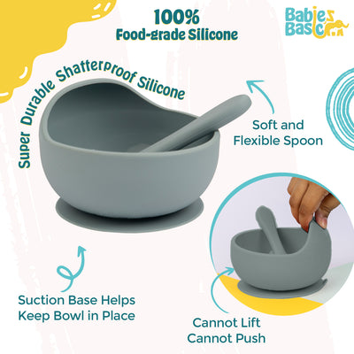 Babies Basic - Silicone Bowl & Spoon Feeding Set - 2pcs - Indigo