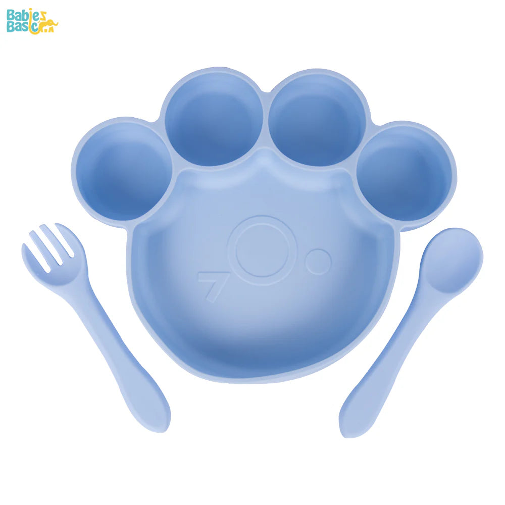 Three Piece Paw Shaped Silicone Feeding Set