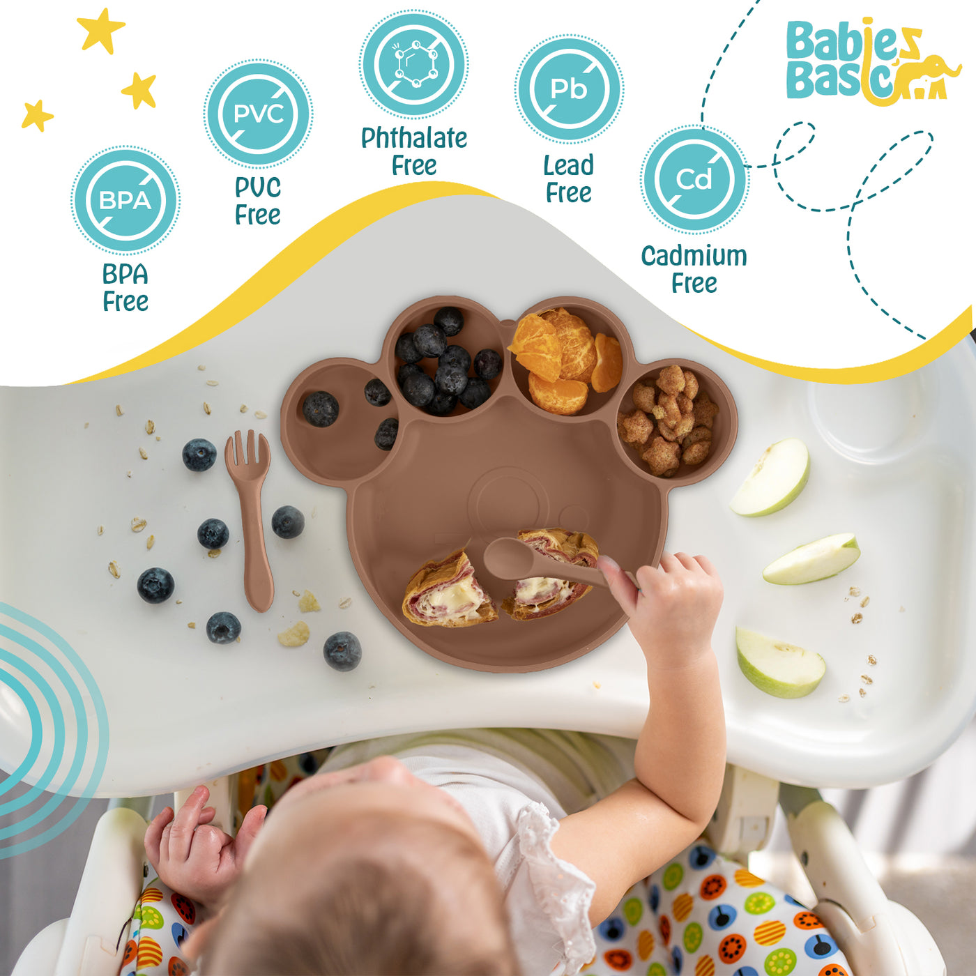 Three-Piece Paw Silicone Feeding Set - Brown | Includes Suction Plate, Spoon, and Fork | Non-Toxic & Easy to Clean |  For Cute and Safe Mealtimes