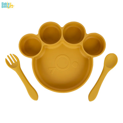 Three Piece Paw Shaped Silicone Feeding Set