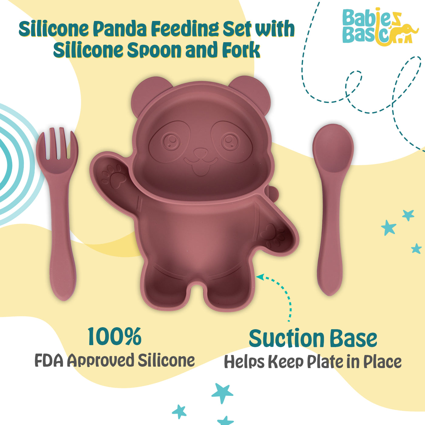 Three-Piece Silicone Panda Feeding Set - Pink | Includes Suction Plate, Spoon, and Fork | Non-Toxic & Easy to Clean |  For Adorable and Safe Mealtimes