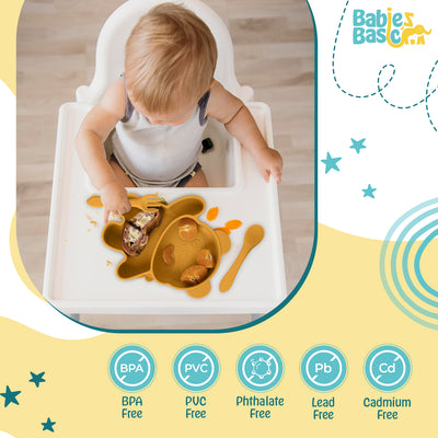 Three-Piece Silicone Panda Feeding Set - Yellow | Includes Suction Plate, Spoon, and Fork | Non-Toxic & Easy to Clean |  For Bright and Safe Mealtimes