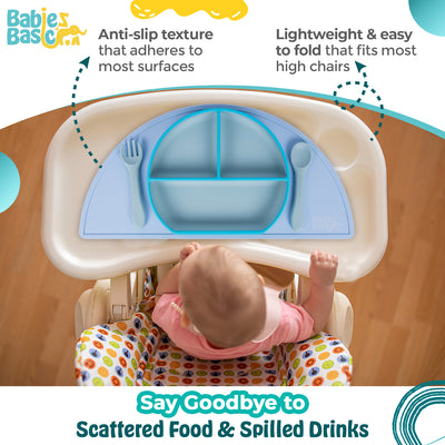 Silicone Placemat for Babies/Kids - Blue | Non-Toxic & Easy to Clean |  For Mess-Free Mealtimes