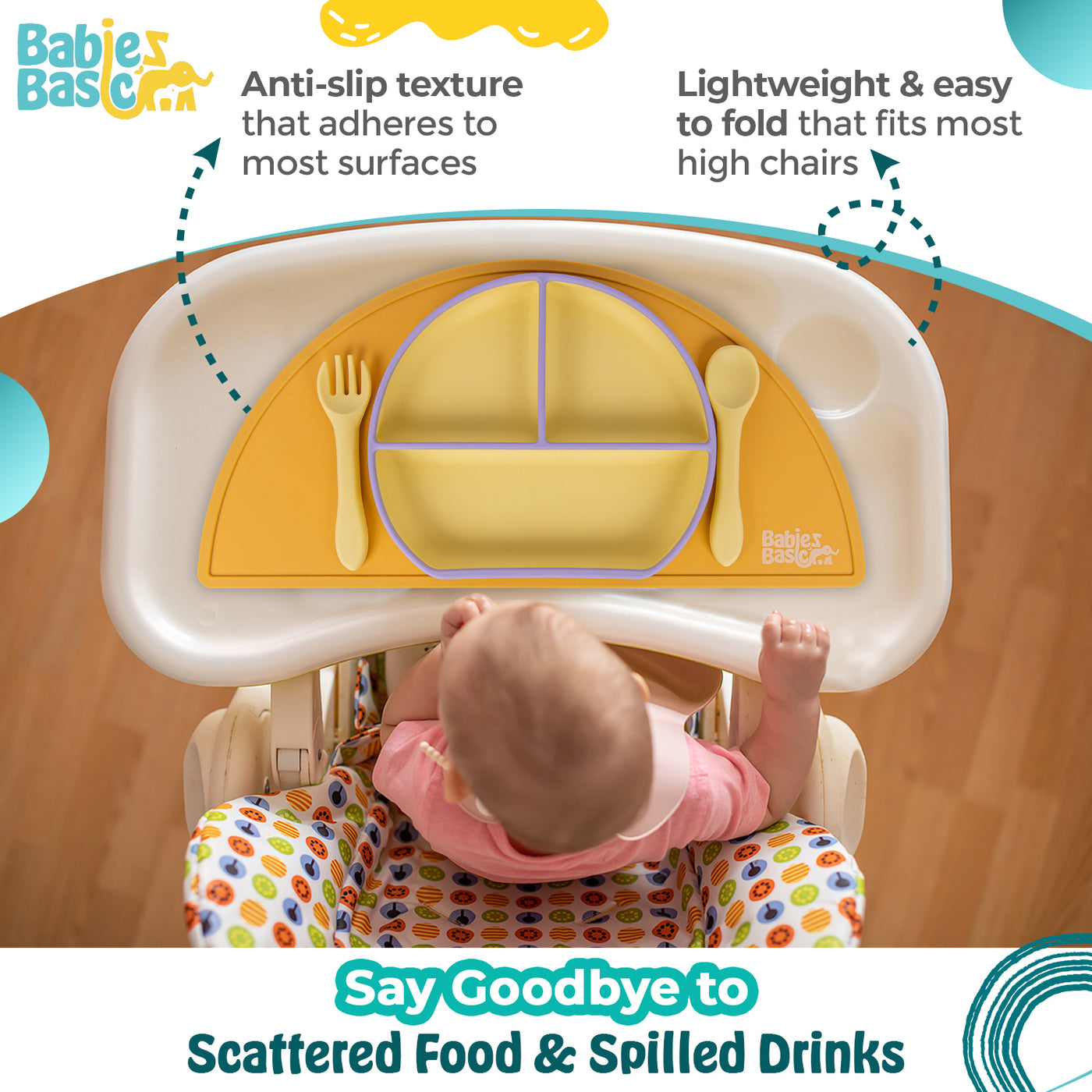 Silicone Placemat for Babies/Kids - Yellow | Non-Toxic & Easy to Clean |  For Bright and Mess-Free Mealtimes