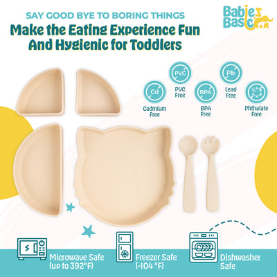 Babies Basic - Silicone Feeding Set With Removable Sections - 3pcs - Cream