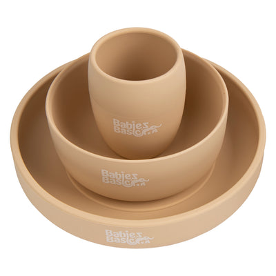 Babies Basic - Silicone Plate, Bowl And Cup Feeding Set - Beige