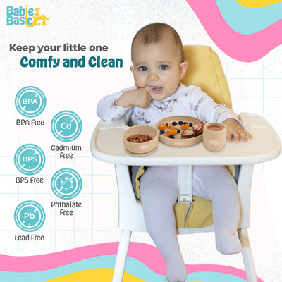 Babies Basic - Silicone Plate, Bowl And Cup Feeding Set - Beige