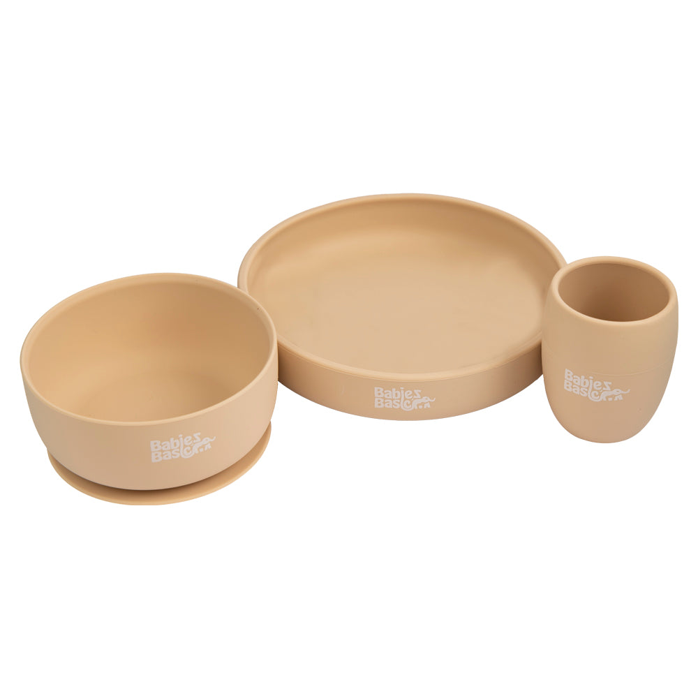 Babies Basic - Silicone Plate, Bowl And Cup Feeding Set - Beige