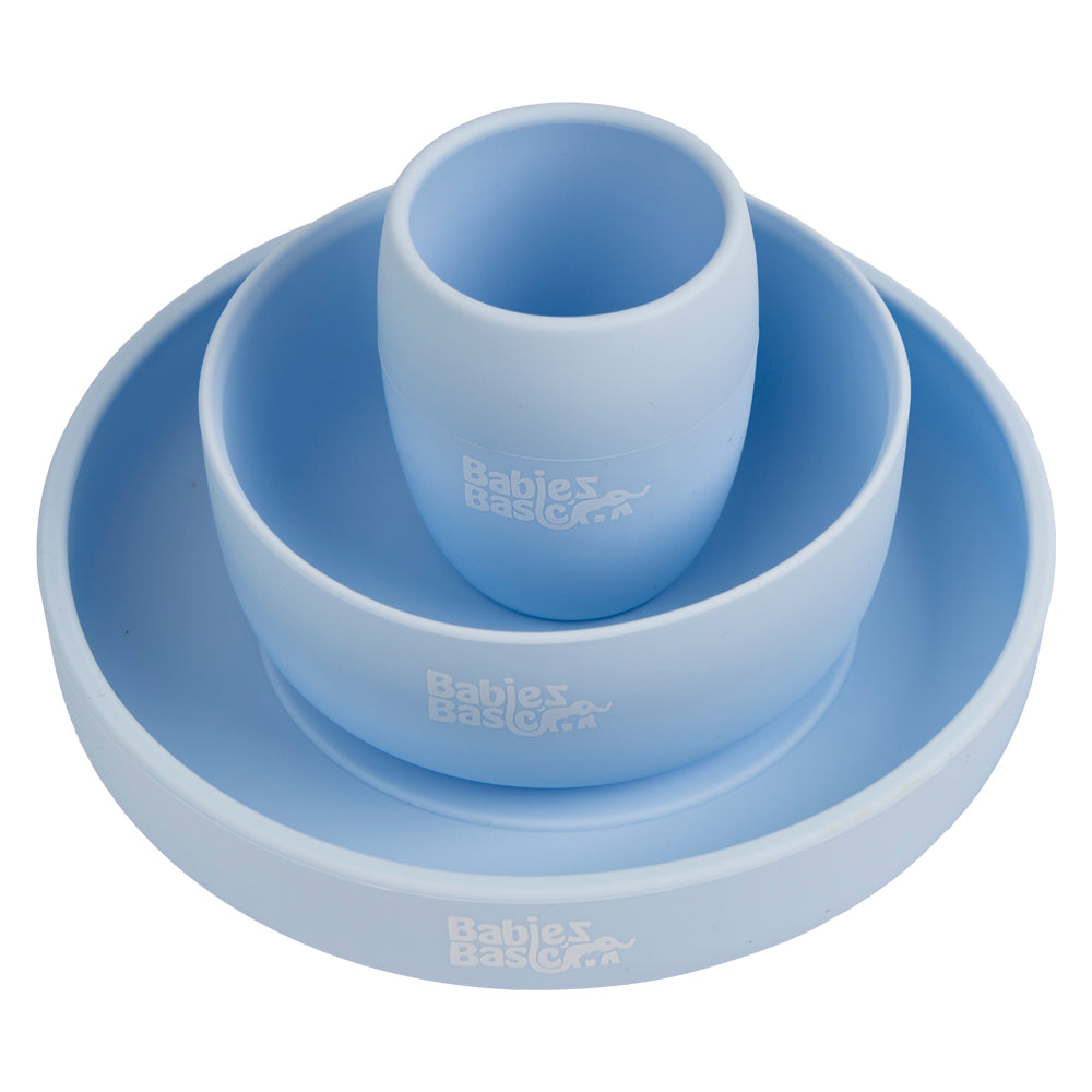 Babies Basic - Silicone Plate, Bowl And Cup Feeding Set - Blue