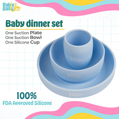 Babies Basic - Silicone Plate, Bowl And Cup Feeding Set - Blue