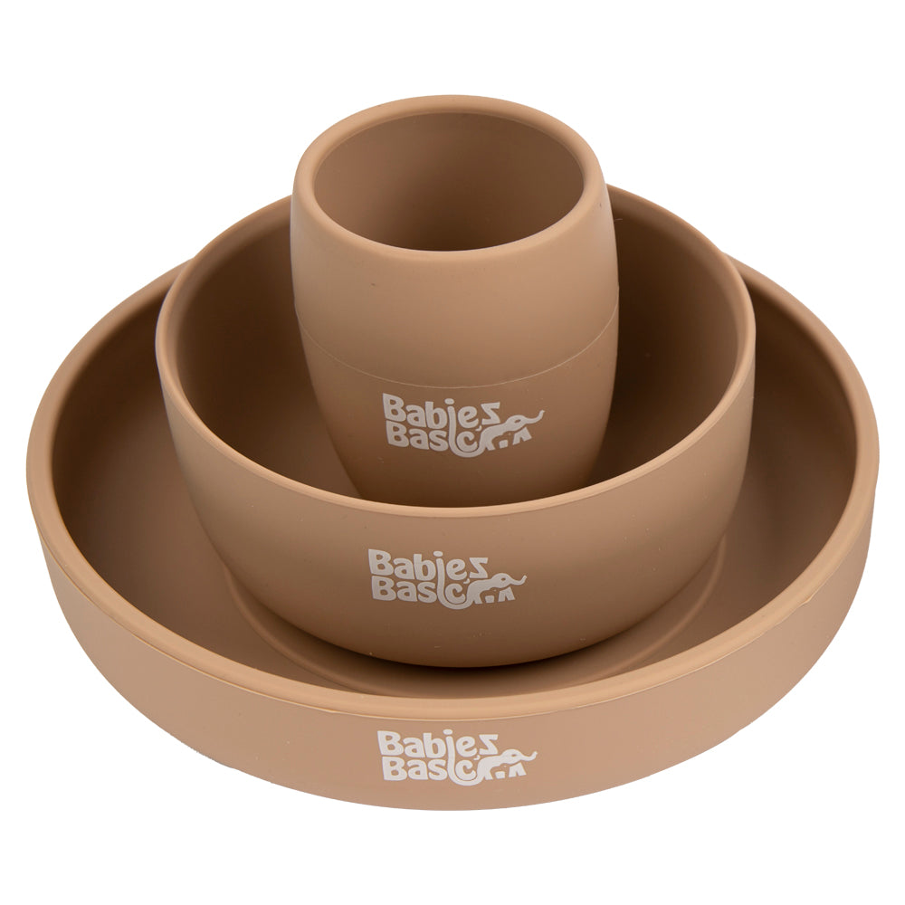 Babies Basic - Silicone Plate, Bowl And Cup Feeding Set - Brown