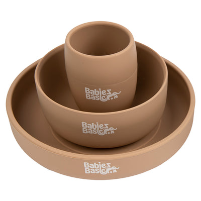 Babies Basic - Silicone Plate, Bowl And Cup Feeding Set - Brown