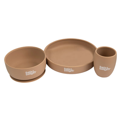 Babies Basic - Silicone Plate, Bowl And Cup Feeding Set - Brown