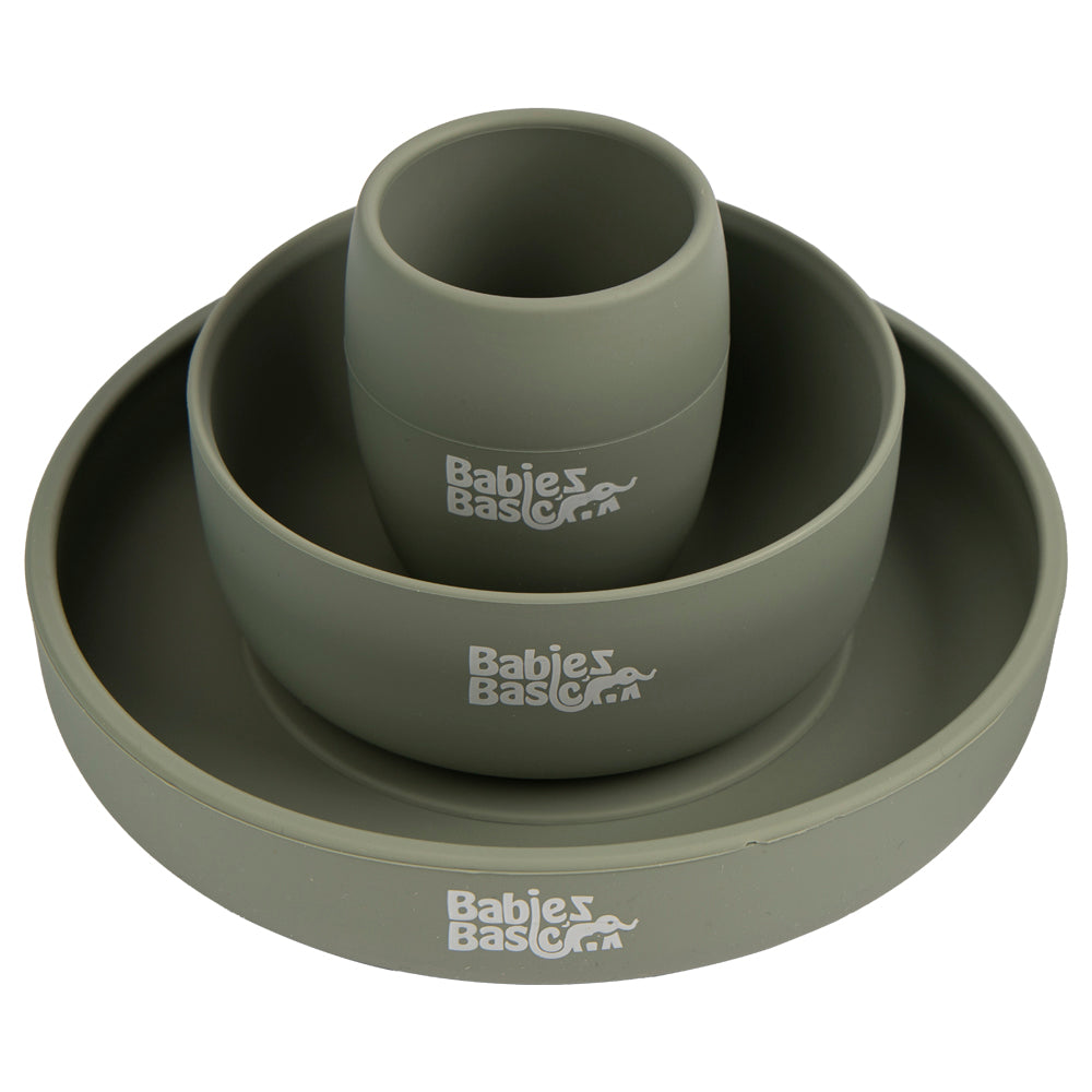 Babies Basic - Silicone Plate, Bowl And Cup Feeding Set - Green