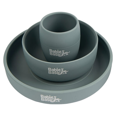 Babies Basic - Silicone Plate, Bowl And Cup Feeding Set - Indigo