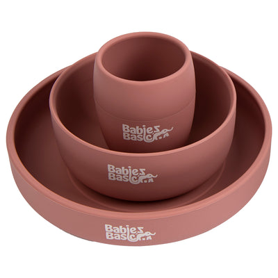 Babies Basic - Silicone Plate, Bowl And Cup Feeding Set - Pink