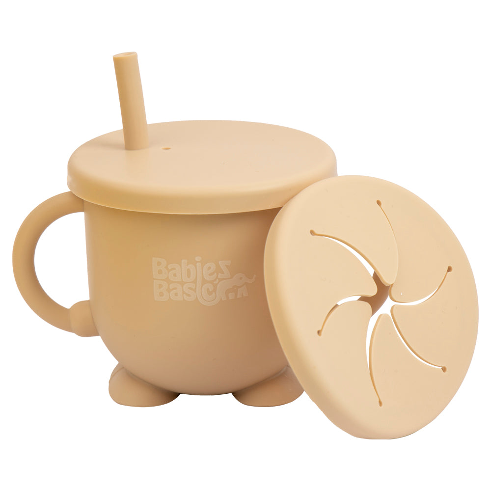 Snack and Training Cup with Straw - Beige | Non-Toxic & Leak-Proof | Ideal for Toddlers