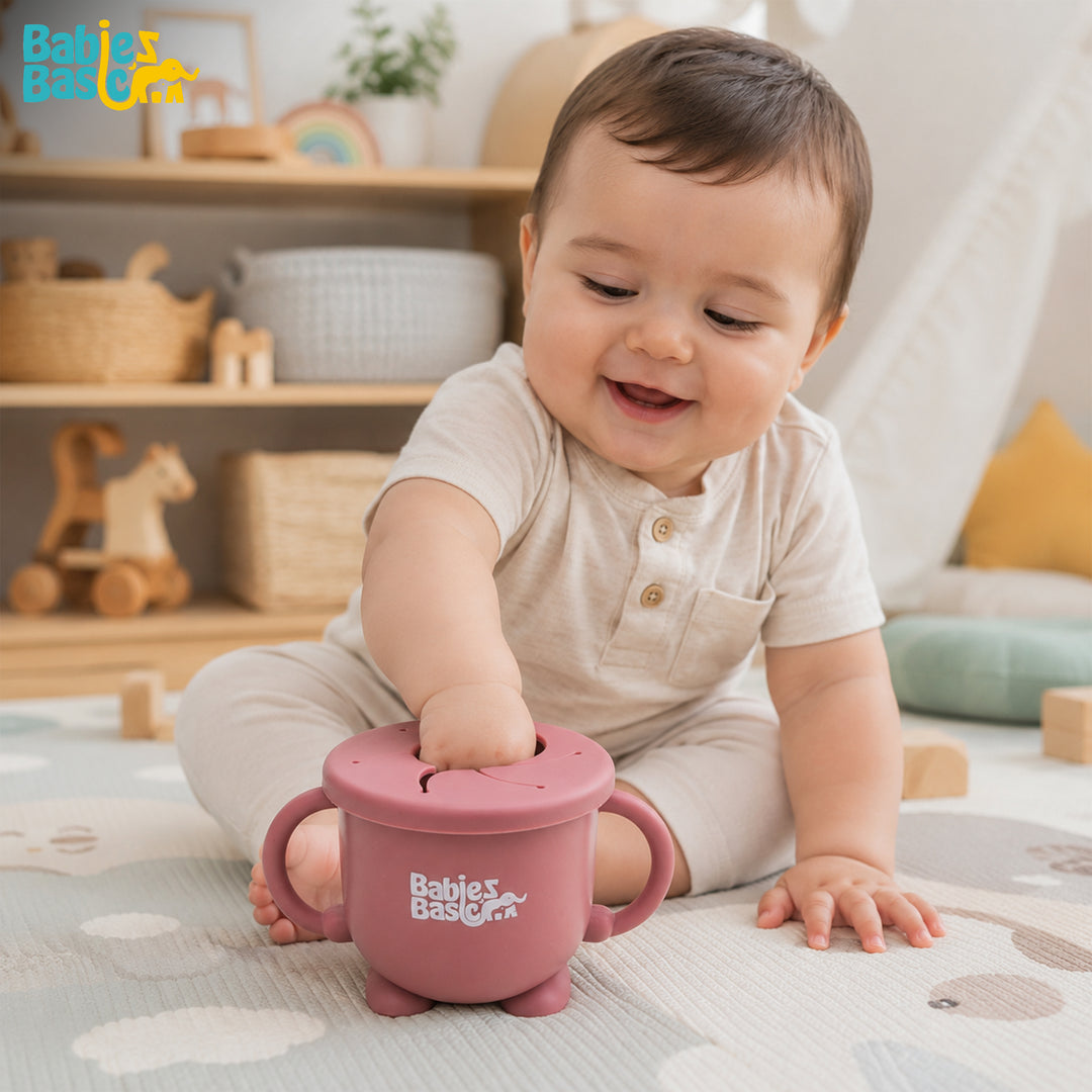 Babies Basic Multi Purpose 2 in 1 Silicone Cup with Straw or a Snack Lid - Dusty Pink