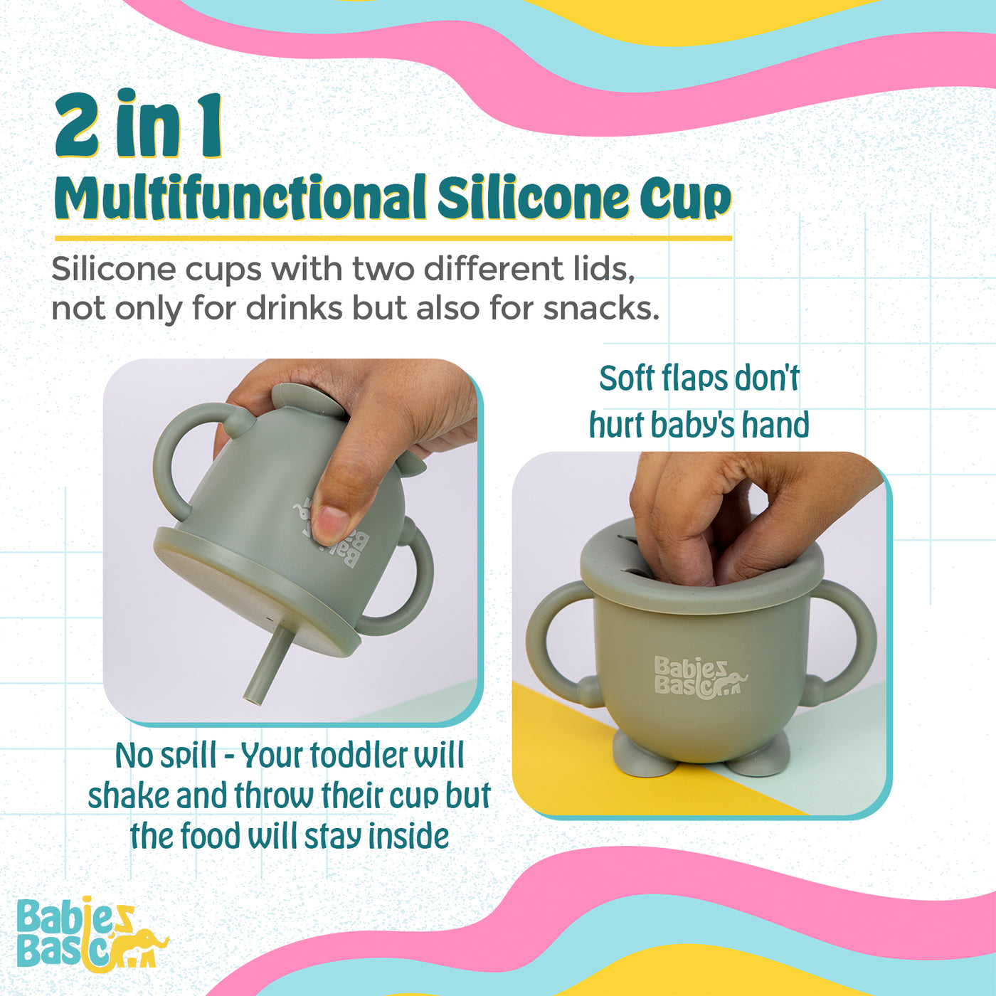 Snack and Training Cup with Straw - Green | Non-Toxic & Leak-Proof | Ideal for Toddlers |  For Fun and Practical Mealtime Solutions