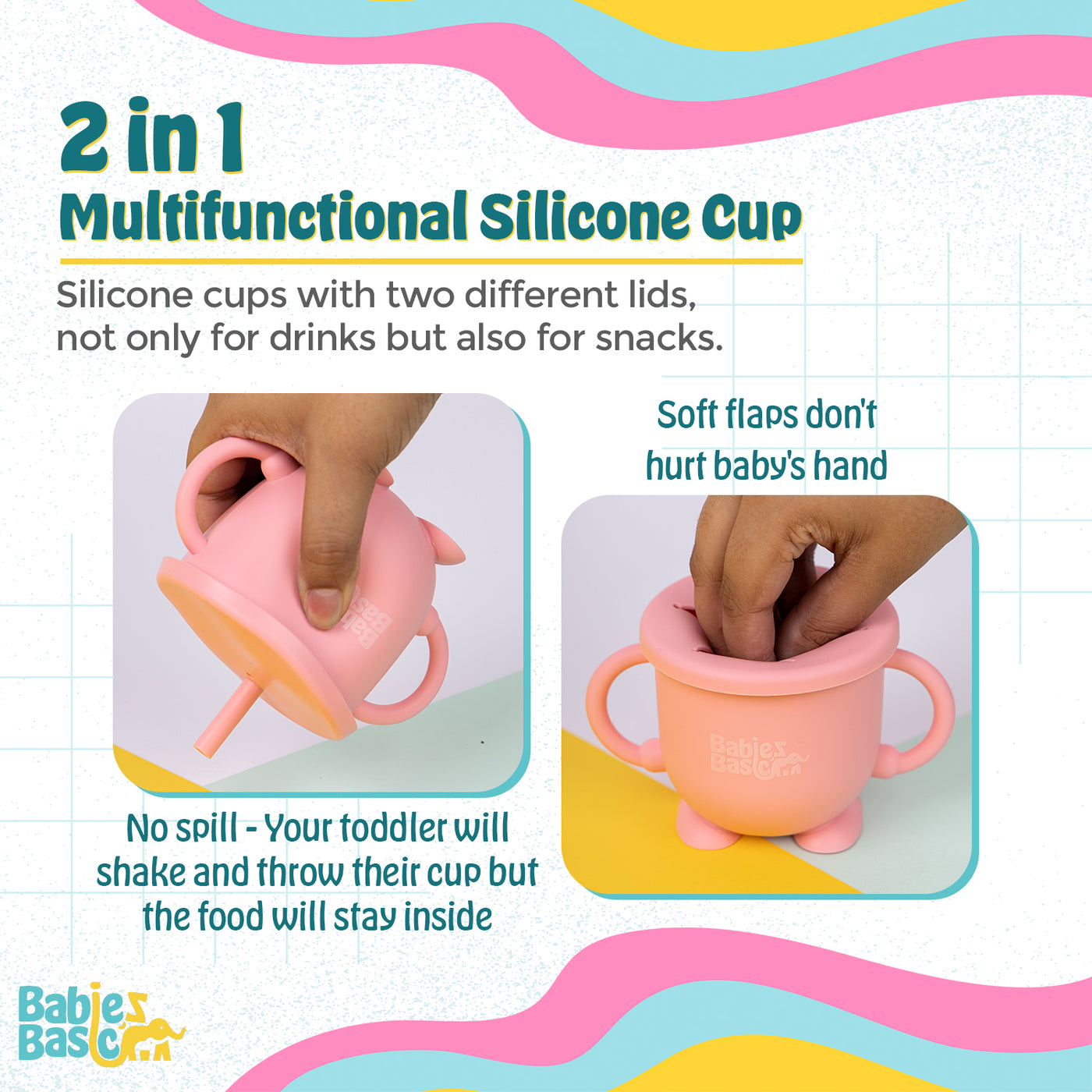 Snack and Training Cup with Straw - Pink | Non-Toxic & Leak-Proof | Perfect for Toddlers |  For Fun and Practical Mealtime Solutions