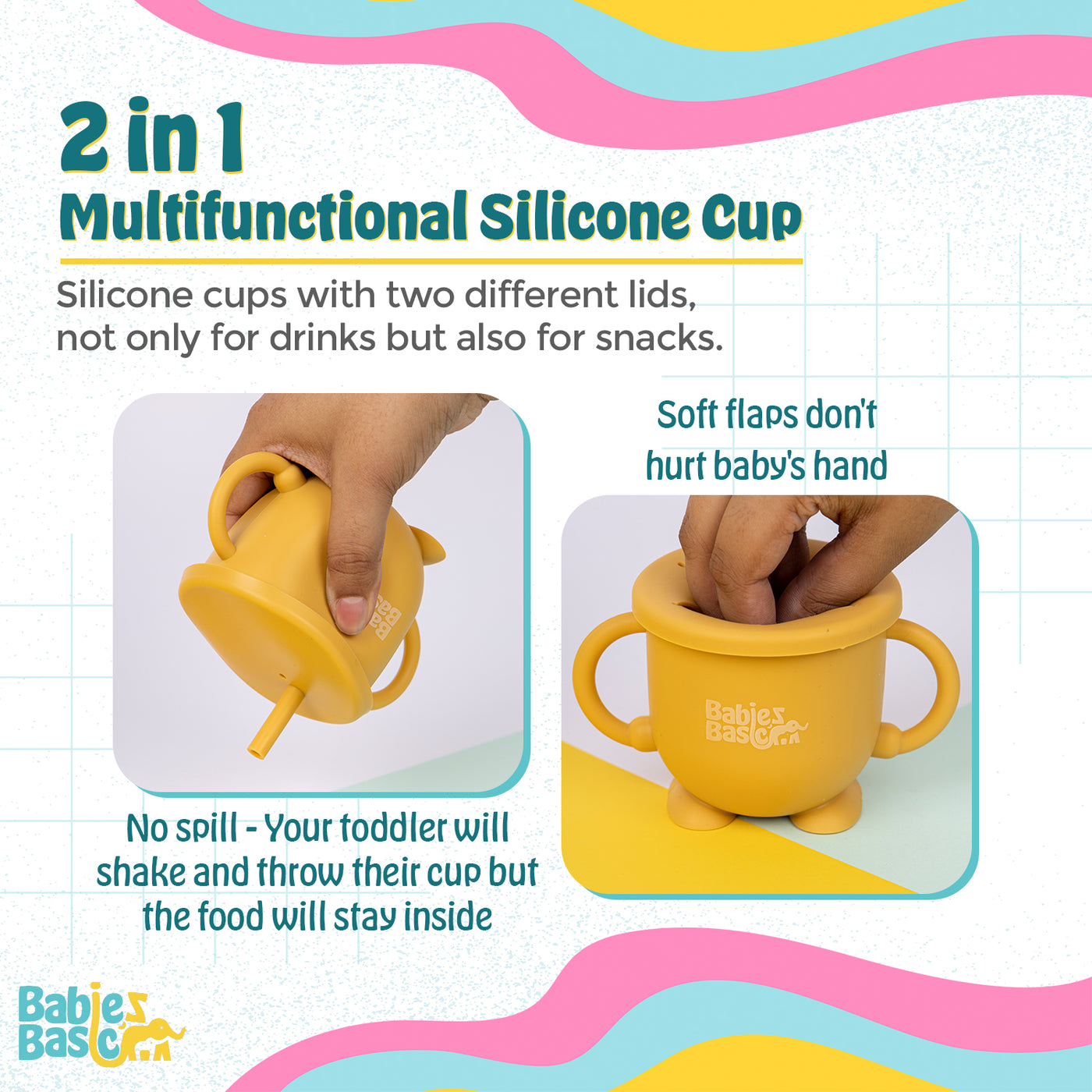 Snack and Training Cup with Straw - Yellow | Non-Toxic & Leak-Proof | Ideal for Toddlers |  For Bright and Practical Mealtime Solutions