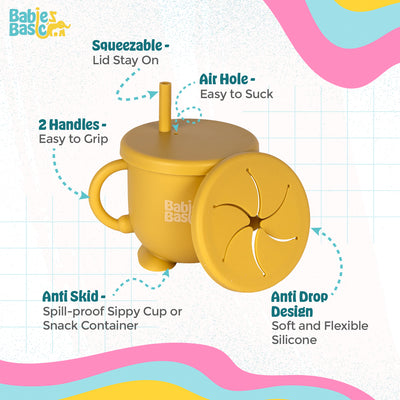 Snack and Training Cup with Straw - Yellow | Non-Toxic & Leak-Proof | Ideal for Toddlers |  For Bright and Practical Mealtime Solutions