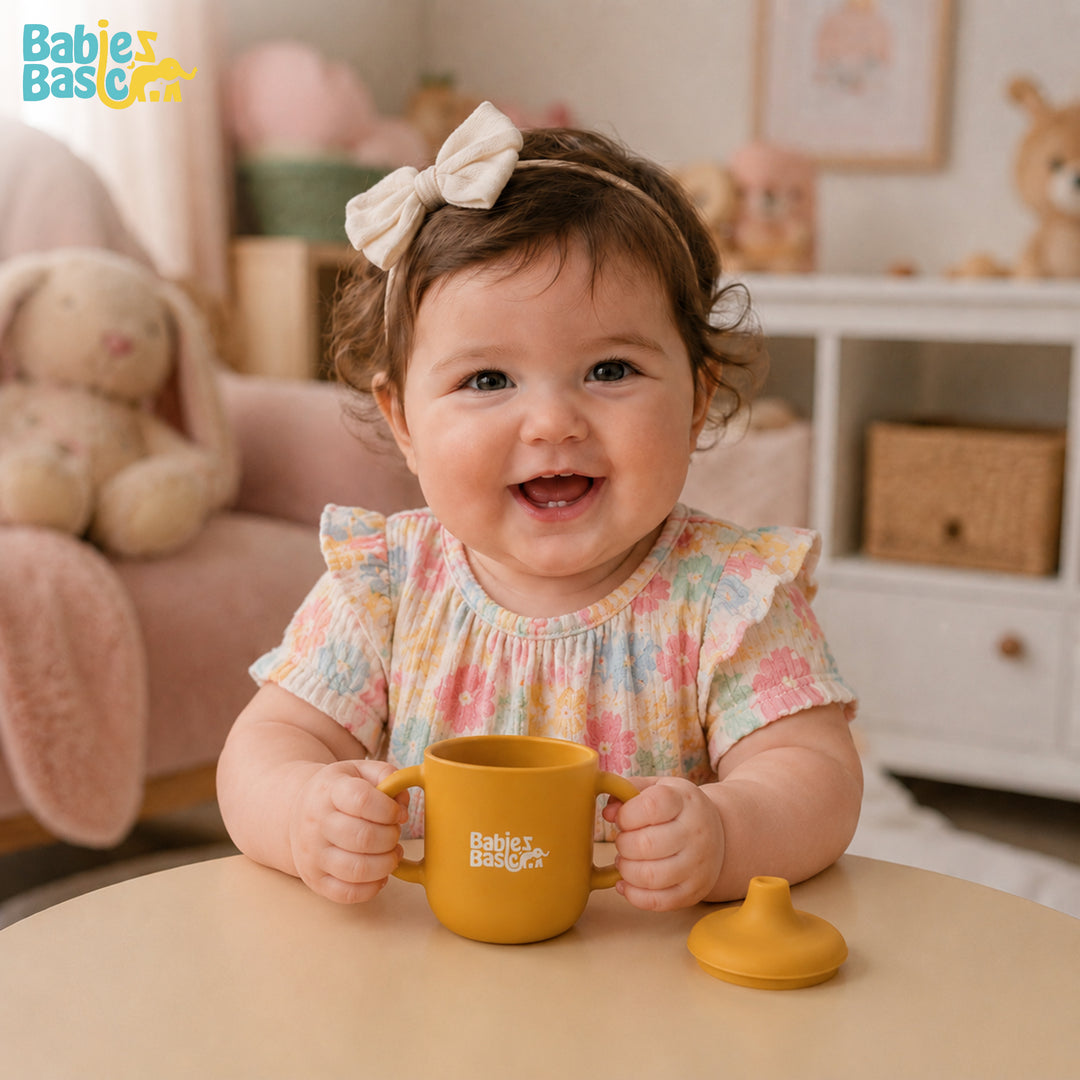 Babies Basic Stage 1 Silicone Trainer Cup with handles for Babies, Yellow