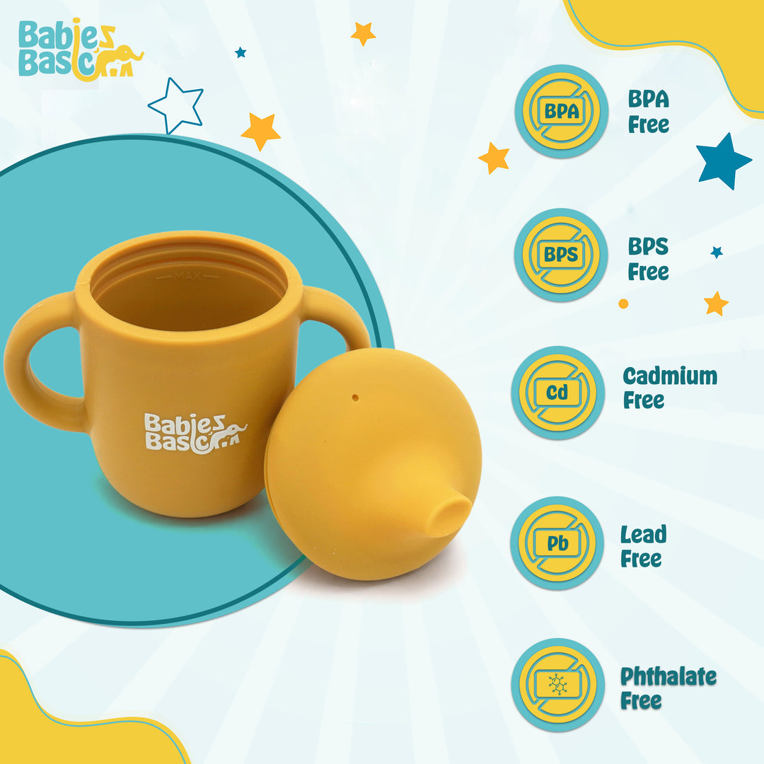 Babies Basic Stage 1 Silicone Trainer Cup with handles for Babies, Yellow