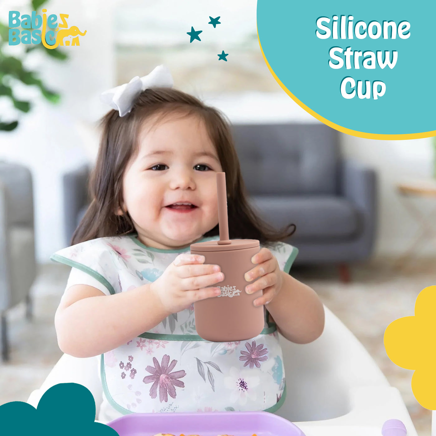 Babies Basic - Stage 3 Silicone Cup with Straw- Pink