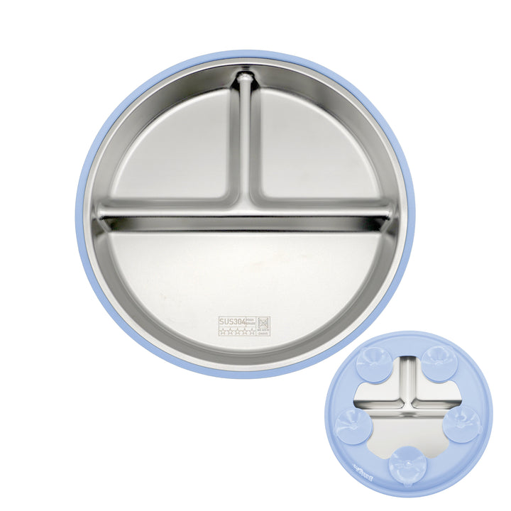 Babies Basic Stainless Steel plate with suction for Kids, Blue