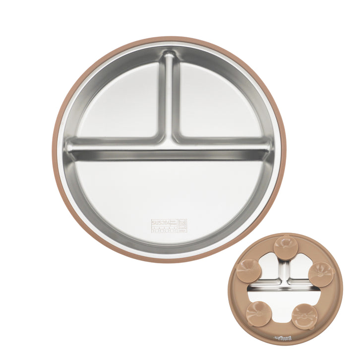 Babies Basic Stainless Steel plate with suction for Kids, Brown