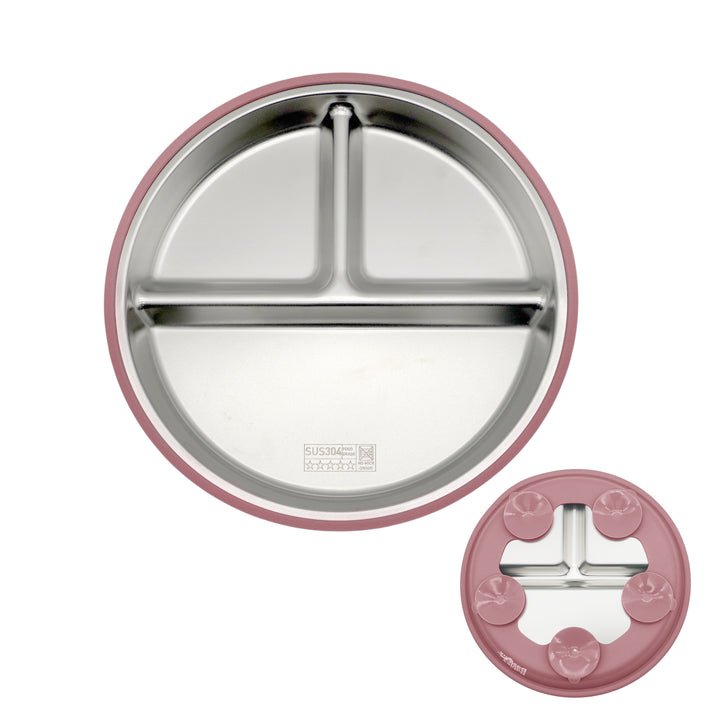 Babies Basic Stainless Steel plate with suction for Kids, Dusty Pink