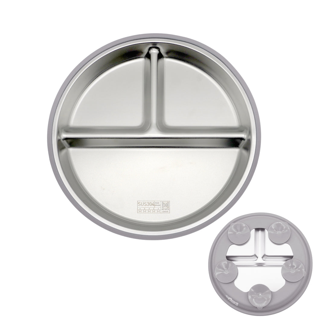 Babies Basic Stainless Steel plate with suction for Kids, Gray
