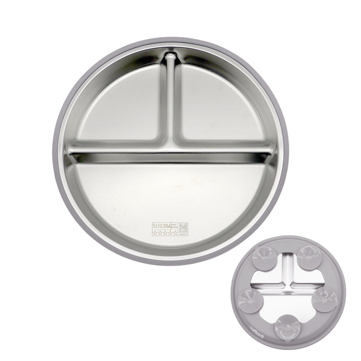 Babies Basic Stainless Steel plate with suction for Kids, Gray