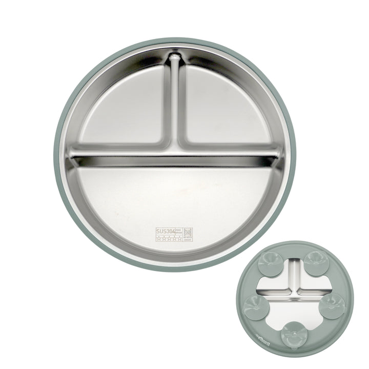 Babies Basic Stainless Steel plate with suction for Kids, Green