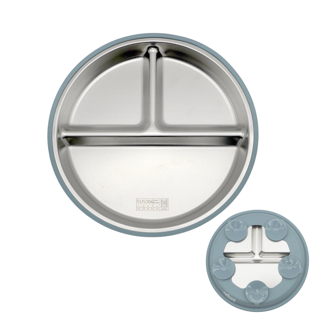 Babies Basic Stainless Steel plate with suction for Kids, Indigo