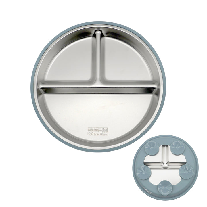 Babies Basic Stainless Steel plate with suction for Kids, Indigo