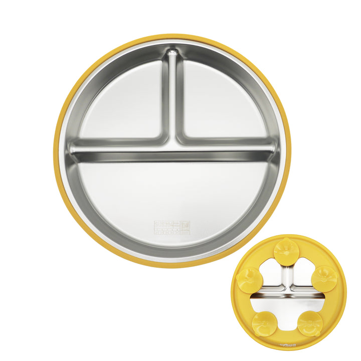 Babies Basic Stainless Steel plate with suction for Kids, Yellow