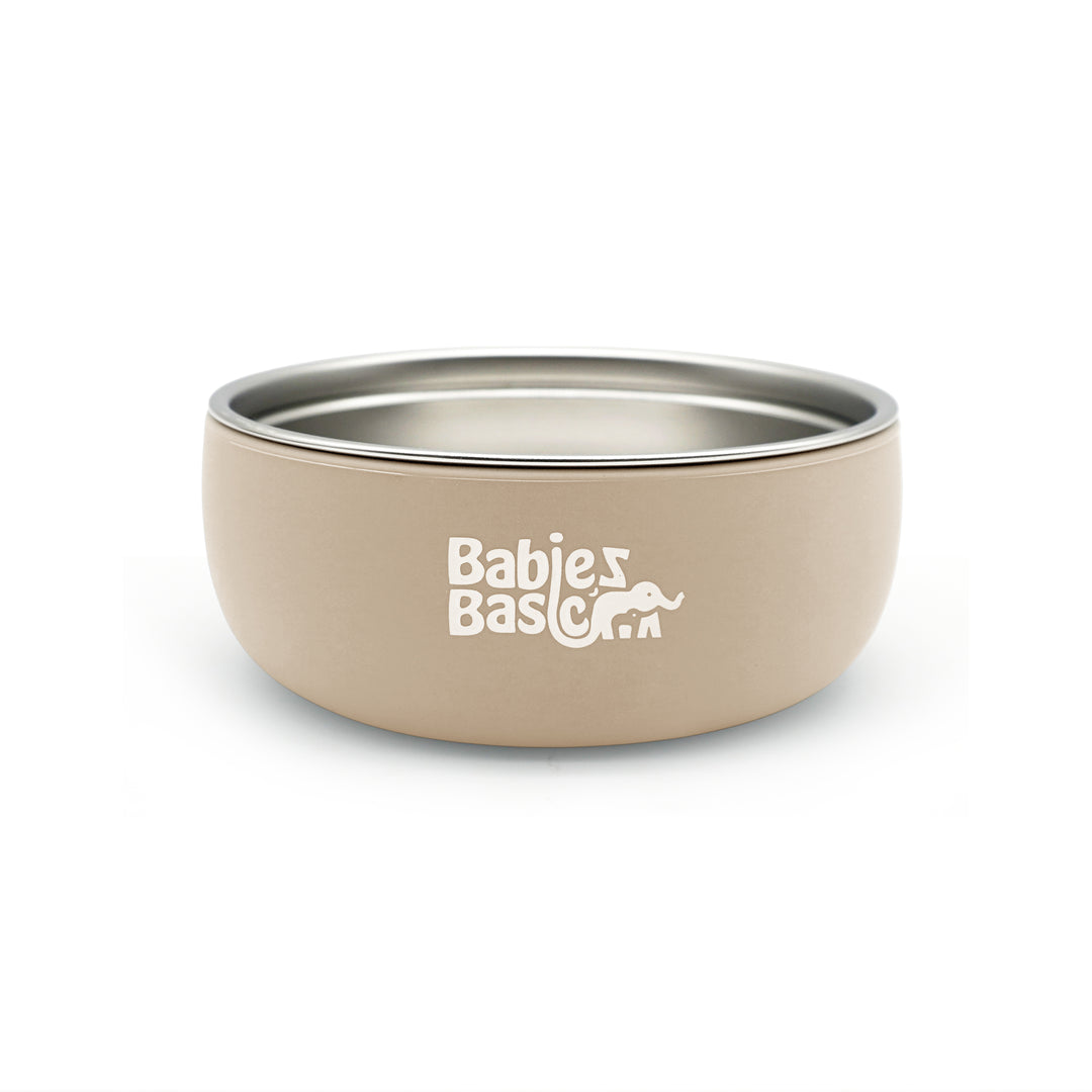 Babies Basic Stainless Steel Bowl with Silicone Sleeve for Kids, Beige