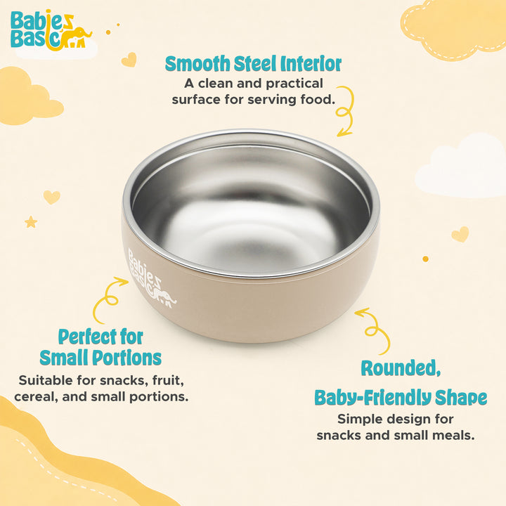 Babies Basic Stainless Steel Bowl with Silicone Sleeve for Kids, Beige