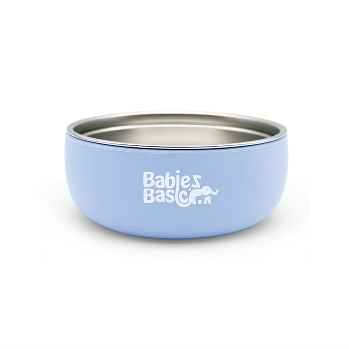 Babies Basic Stainless Steel Bowl with Silicone Sleeve for Kids, Blue
