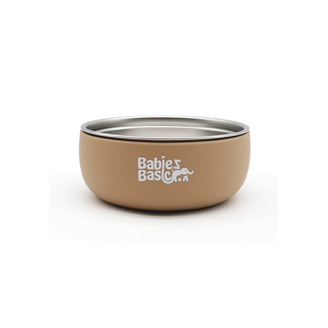 Babies Basic Stainless Steel Bowl with Silicone Sleeve for Kids, Brown