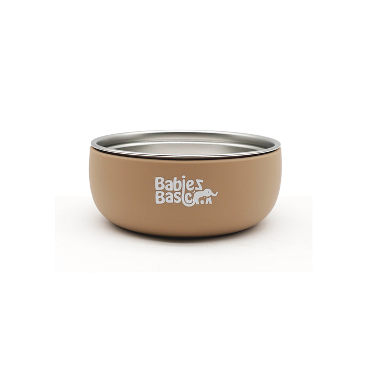 Babies Basic Stainless Steel Bowl with Silicone Sleeve for Kids, Brown