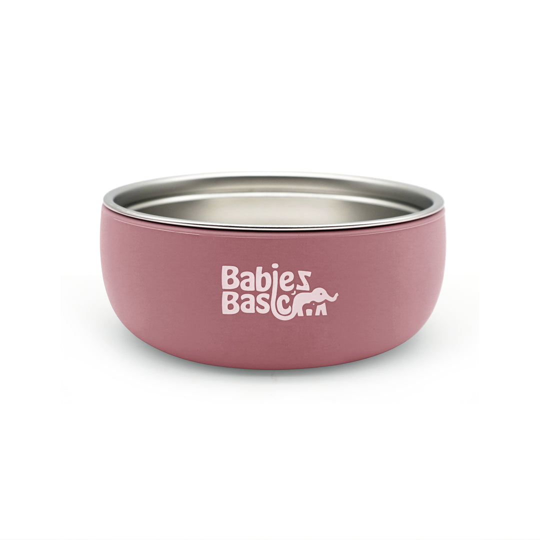 Babies Basic Stainless Steel Bowl with Silicone Sleeve for Kids, Dusty Pink