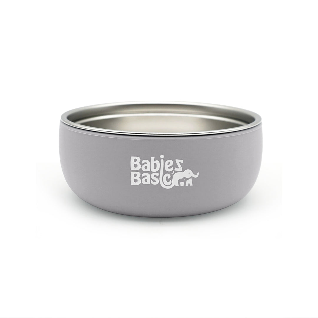 Babies Basic Stainless Steel Bowl with Silicone Sleeve for Kids, Gray